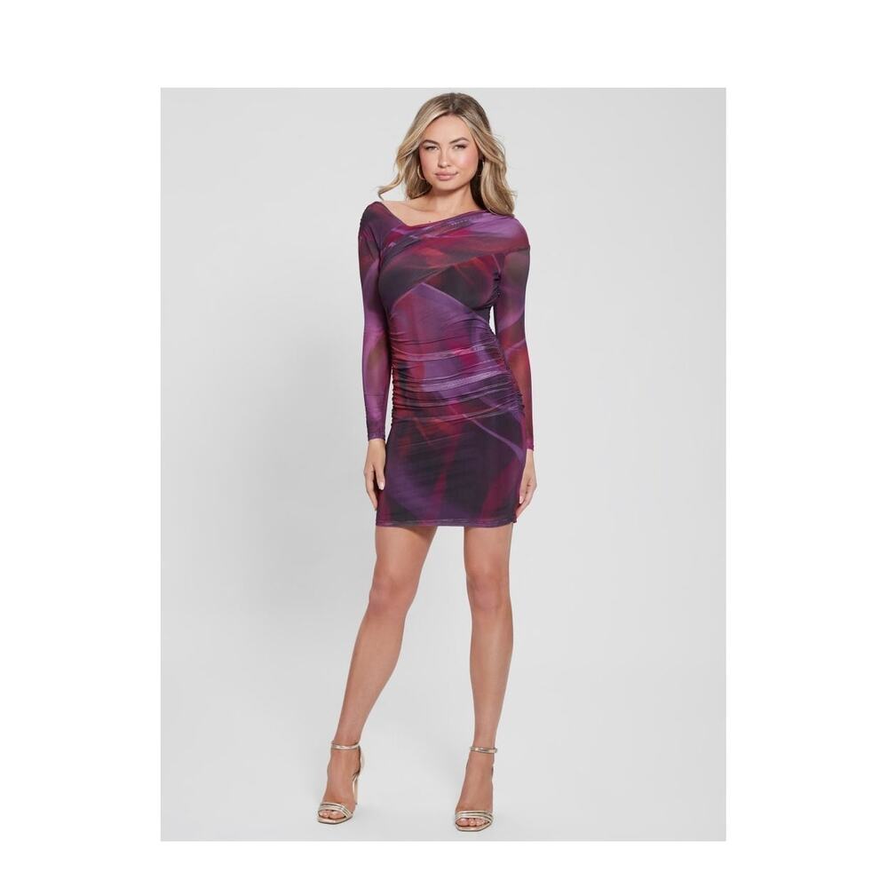 New GUESS Women's Shelly Long-Sleeve Ruched Mini Bodycon Dress Size 10